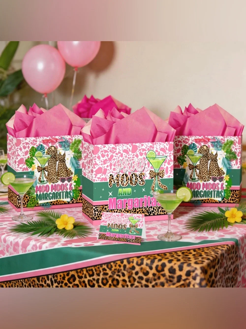 Moo Moos and Margaritas Party Gift Bag with Tissue Paper and Card
